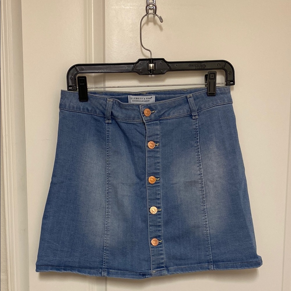 Blue Denim Button Mini Skirt